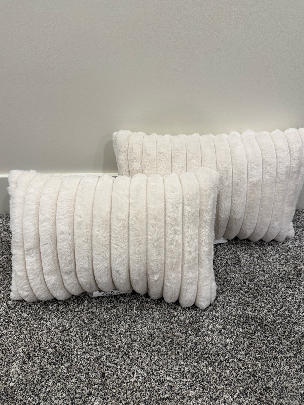 Set of 2 Room Essentials 18x12 White Plush Furry Ribbed Modern Throw Pillow